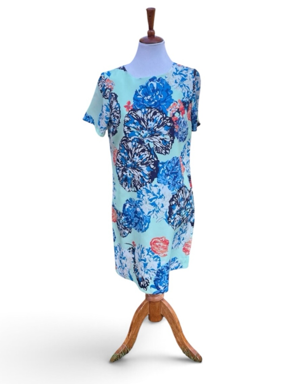 J. Crew Mint Floral Midi Dress with Blue and Coral Print